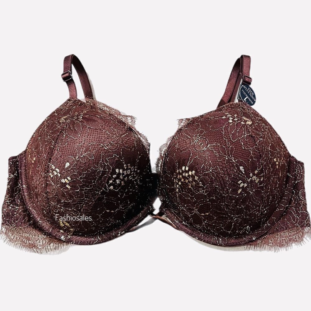 Victorias Secret Very Sexy Bombshell Add-2-Cups Lace Shimmer Push Up bra Brown